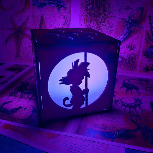 WuKong Monkey King Wood Cube Led Light Desk Decor