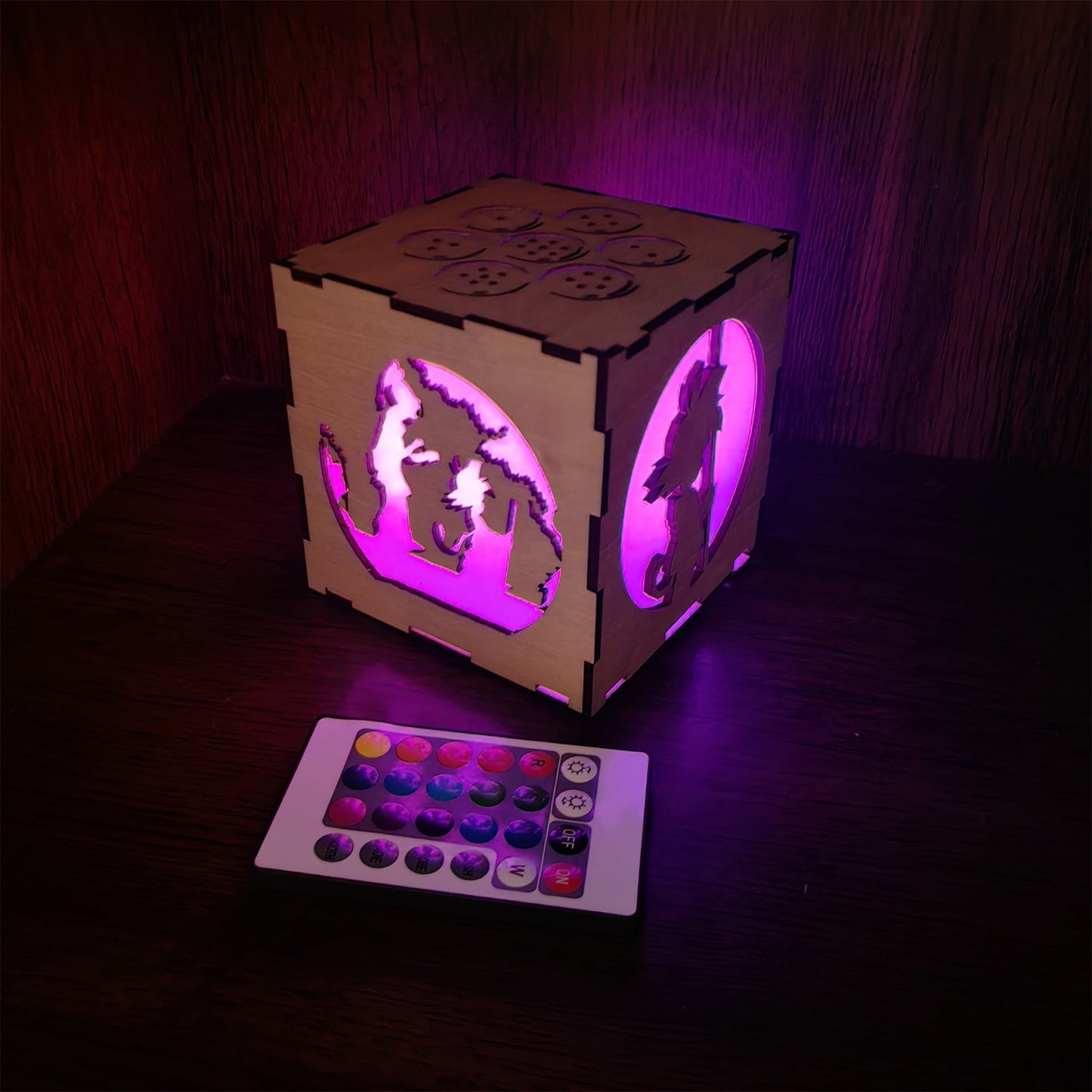 WuKong Monkey King Wood Cube Led Light Desk Decor