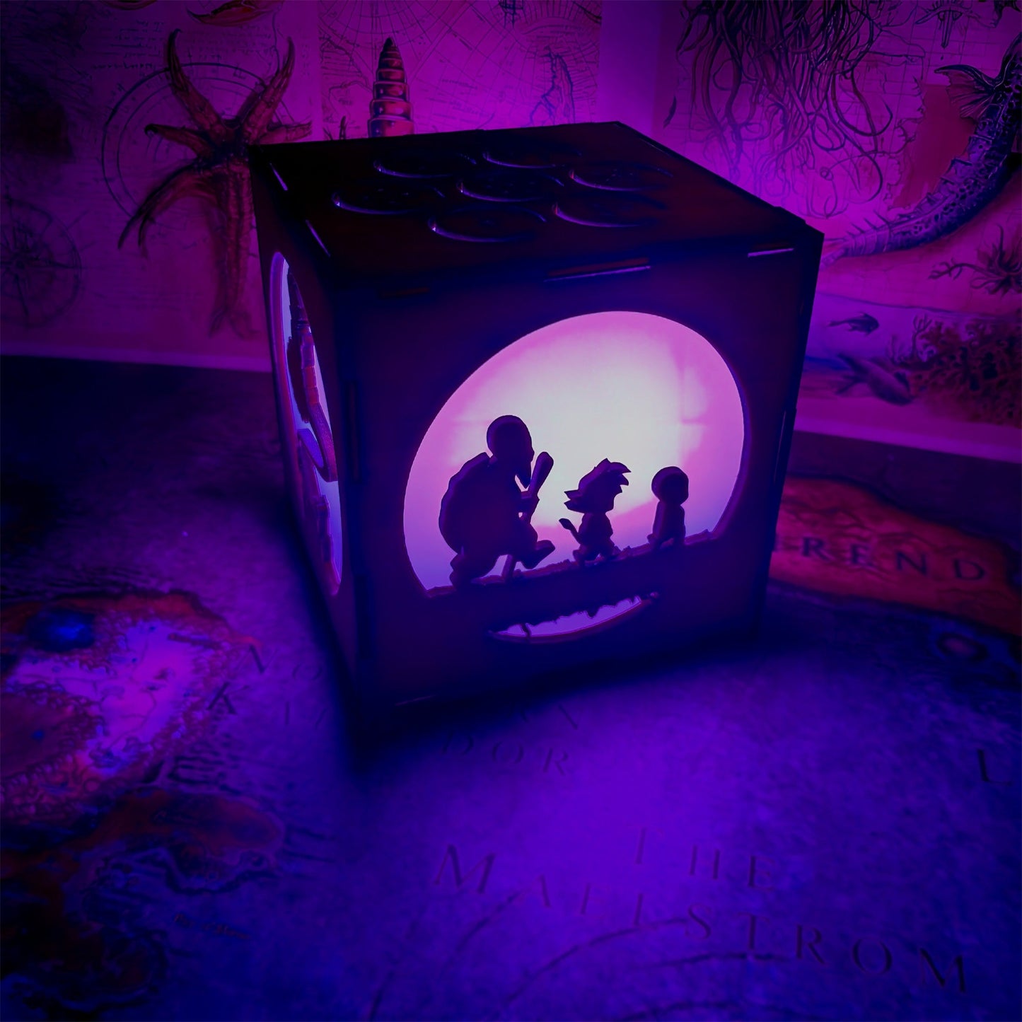WuKong Monkey King Wood Cube Led Light Desk Decor