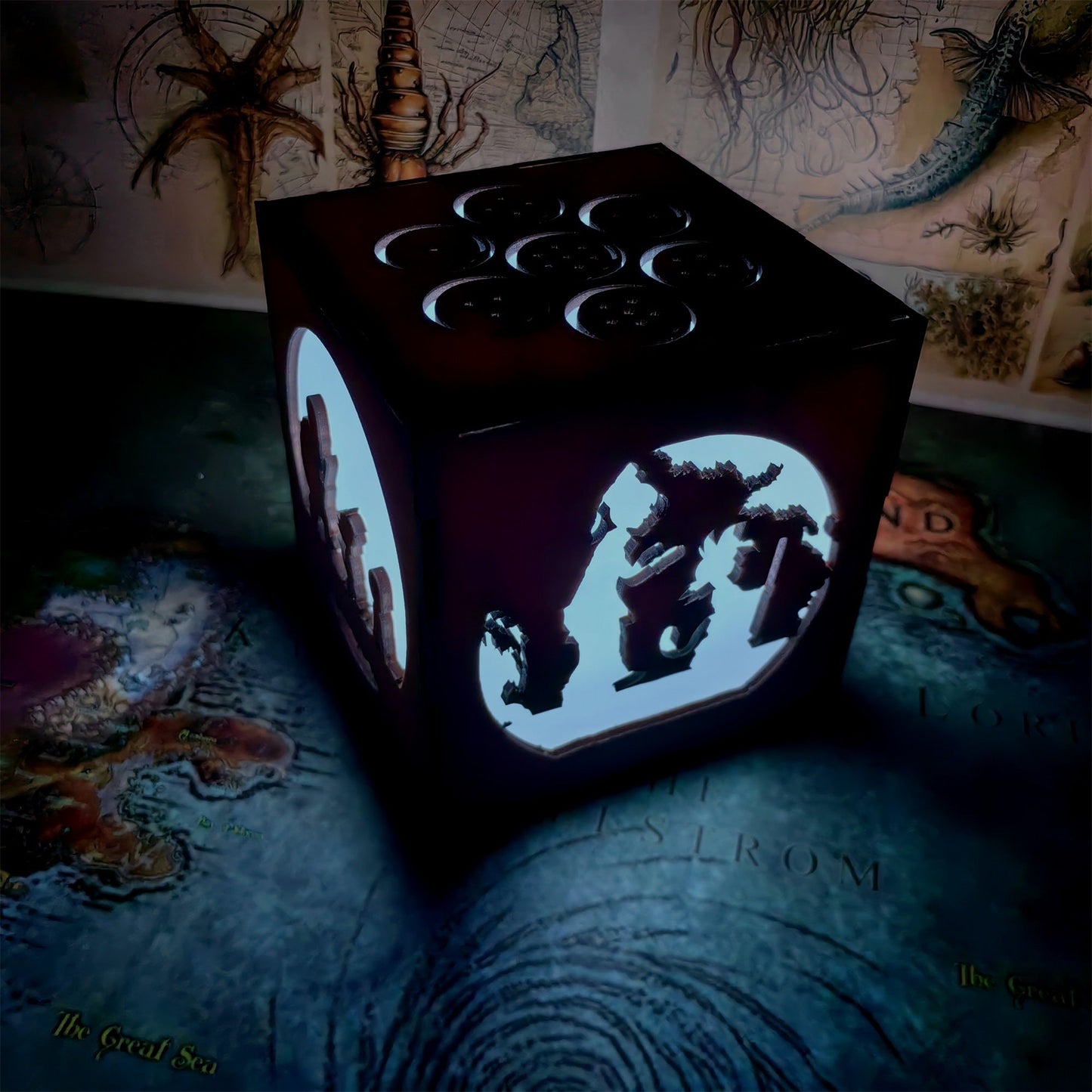 WuKong Monkey King Wood Cube Led Light Desk Decor