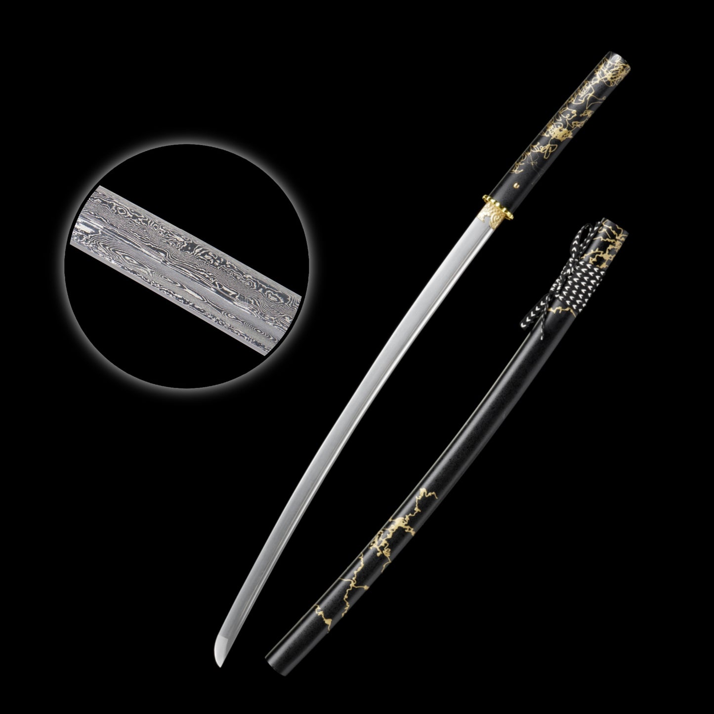 GOY Atsu Katana Damascus Steel Forged Gilded Dawn Gilded Night Samurai Sword