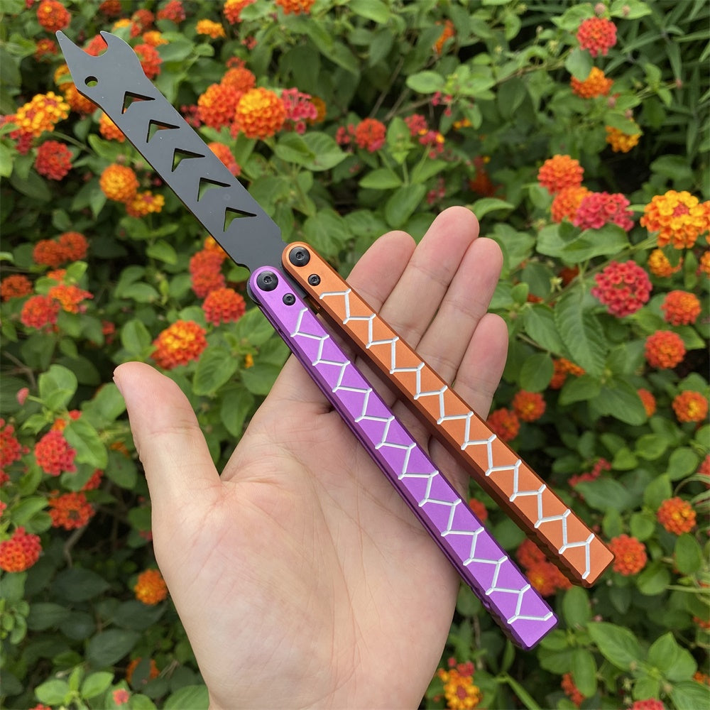 High-End CNC Blue Red Contrast Colored Balisong Butterfly Knife Trainer Safe  Dull Blade – Leones Marvelous Items