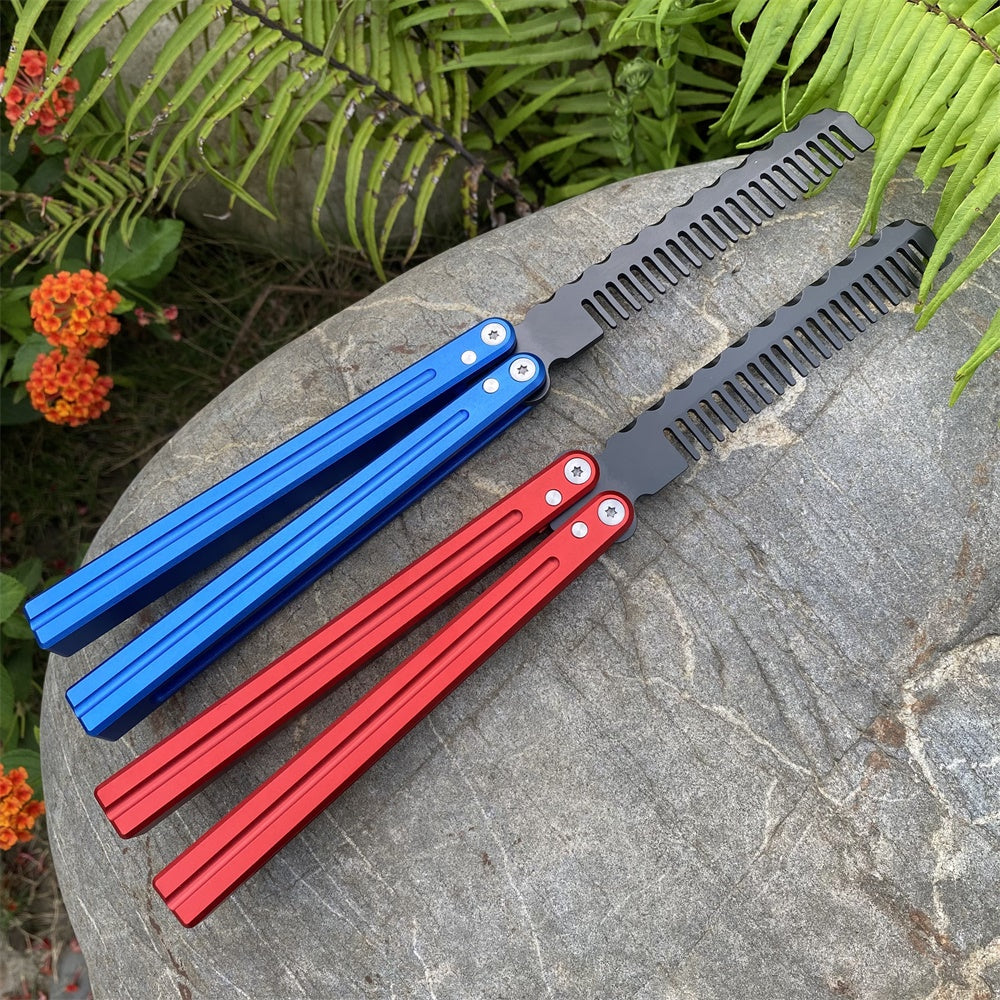 High-End CNC Blue Red Contrast Colored Balisong Butterfly Knife Trainer Safe  Dull Blade – Leones Marvelous Items