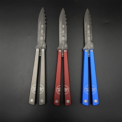 High-End TF2 Black Rose Butterfly Knife Trainer CNC Aluminum Alloy Handle Balisong Trainer