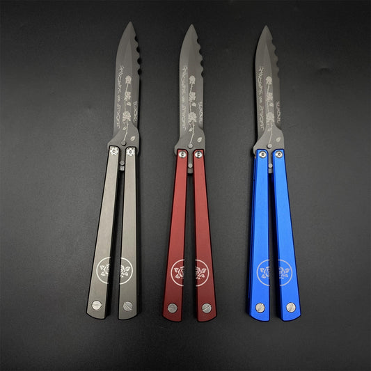 High-End TF2 Black Rose Butterfly Knife Trainer CNC Aluminum Alloy Handle Balisong Trainer