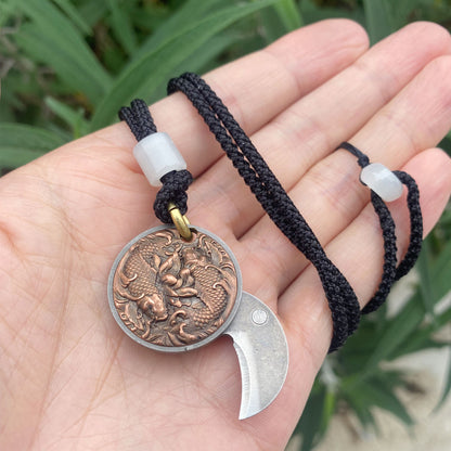Chinese Style Goldfish Coin Knife Ocean Inspired Necklace EDC Tool