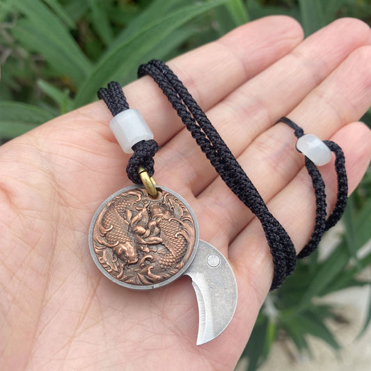 Chinese Style Goldfish Coin Knife Ocean Inspired Necklace EDC Tool