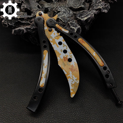 Game Butterfly Knife Desert Camouflage Pattern Metal Balisong