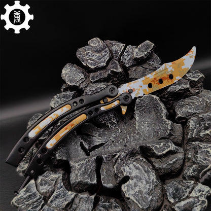 Game Butterfly Knife Desert Camouflage Pattern Metal Balisong