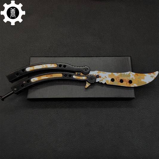 Game Butterfly Knife Desert Camouflage Pattern Metal Balisong