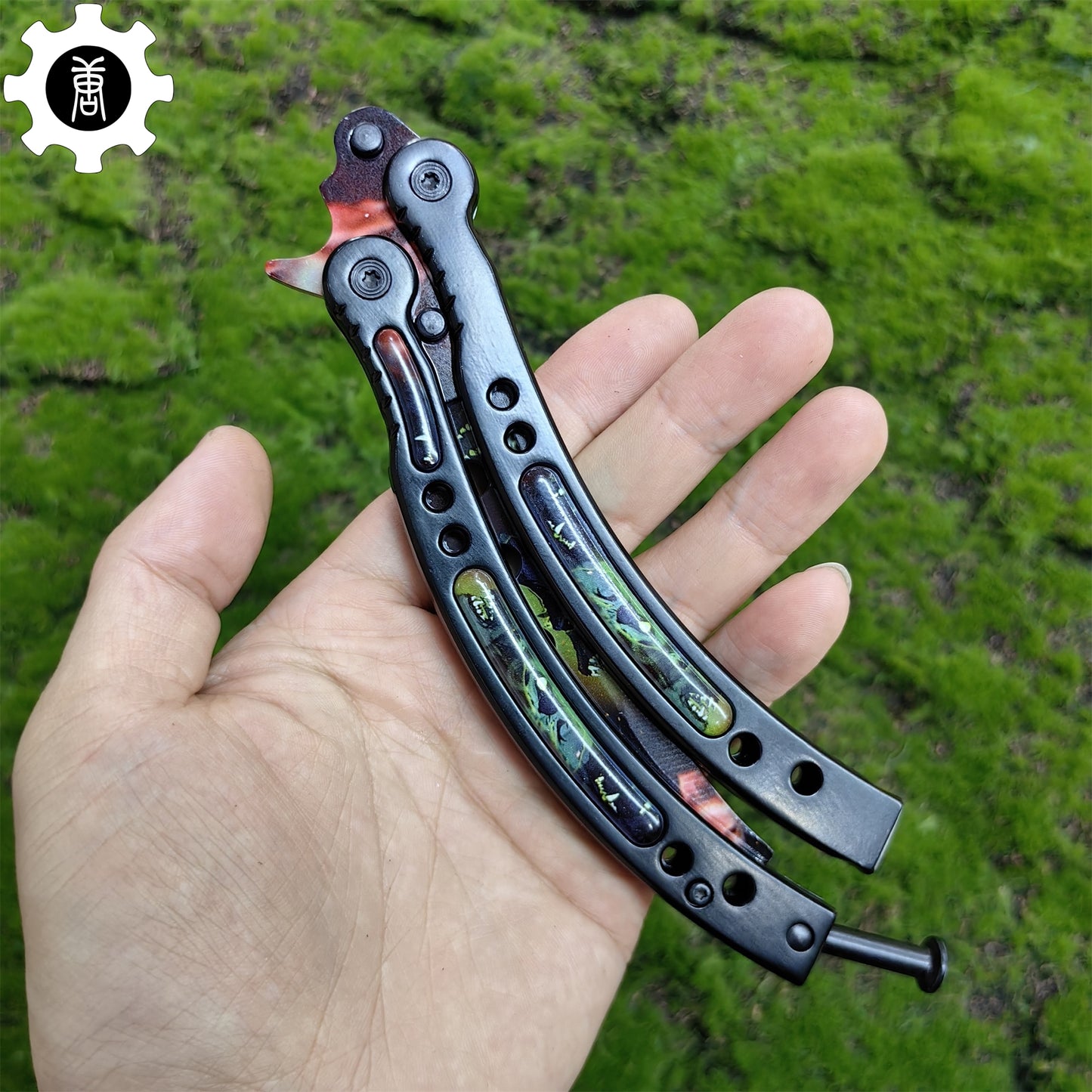 Metal Butterfly Knife Three Wolves Pattern Balisong Game Prop