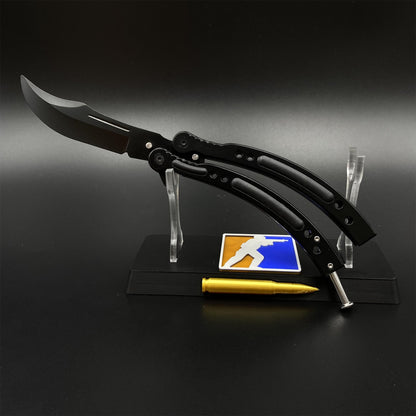 CS Night Skin Butterfly Knife Unsharpened Balisong Trainer - Dull Blade Replica