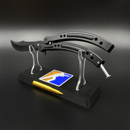 CS Night Skin Butterfly Knife Unsharpened Balisong Trainer - Dull Blade Replica