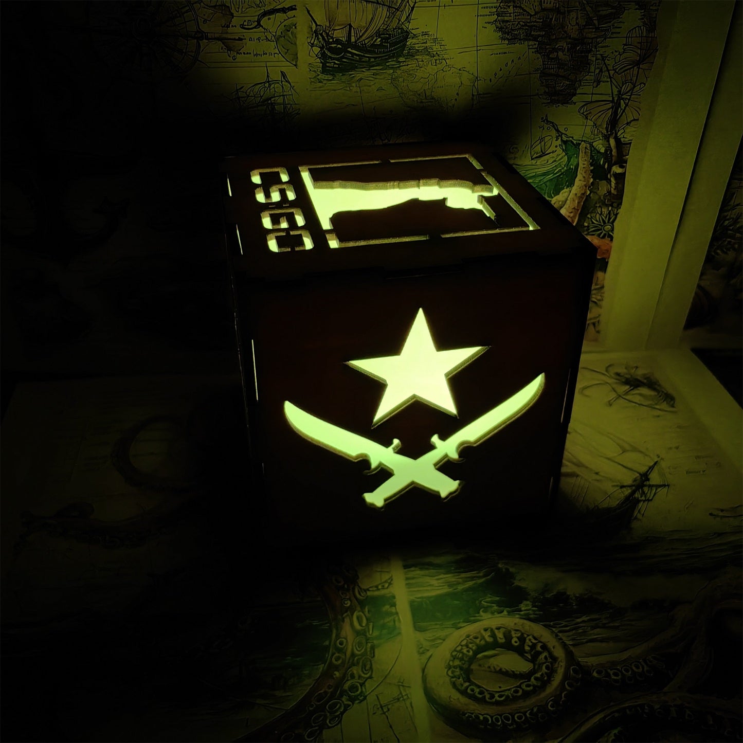 M16 Icon Inspired Wood Cube Light Desk Decor