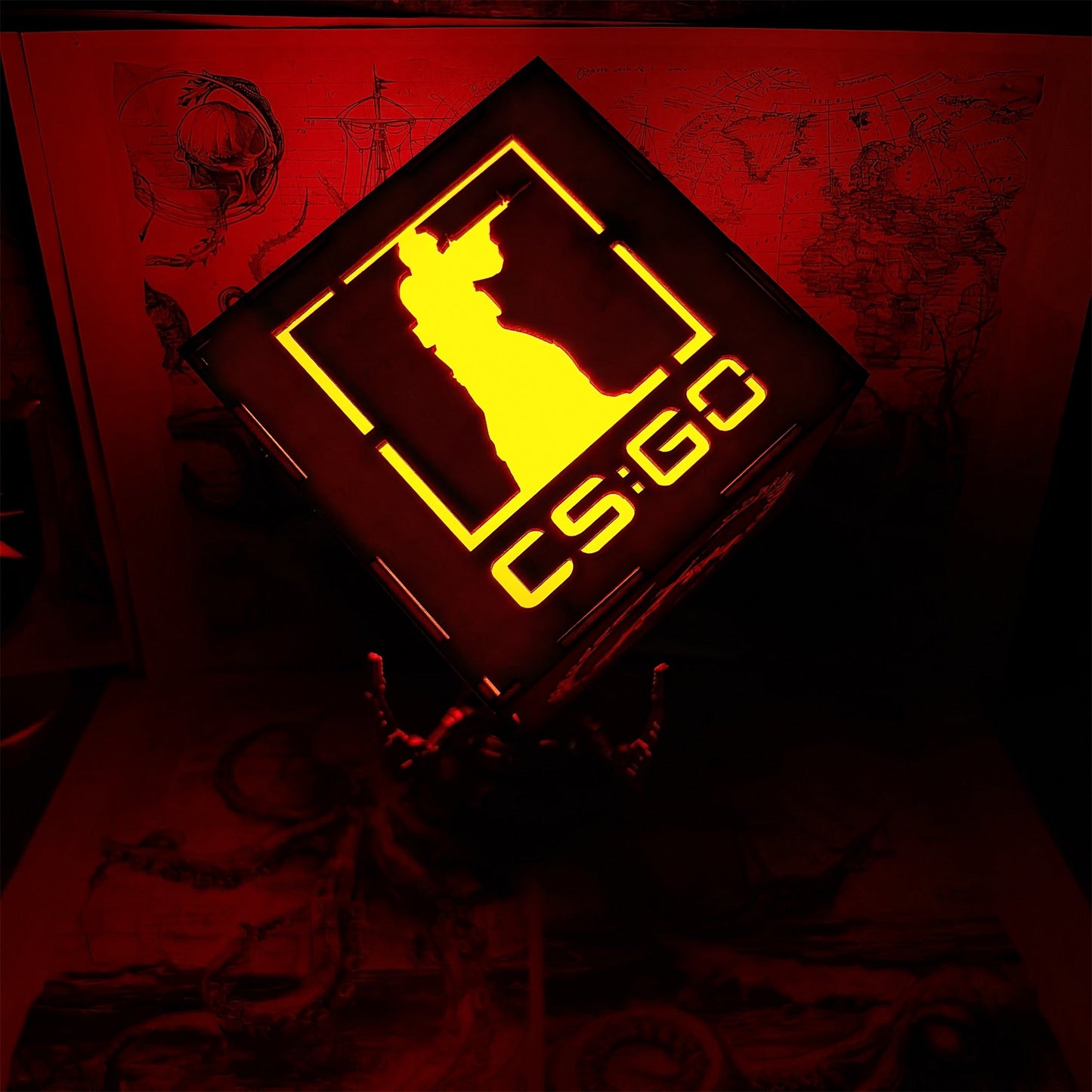 M16 Icon Inspired Wood Cube Light Desk Decor