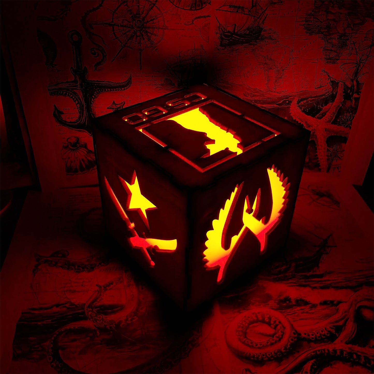 M16 Icon Inspired Wood Cube Light Desk Decor