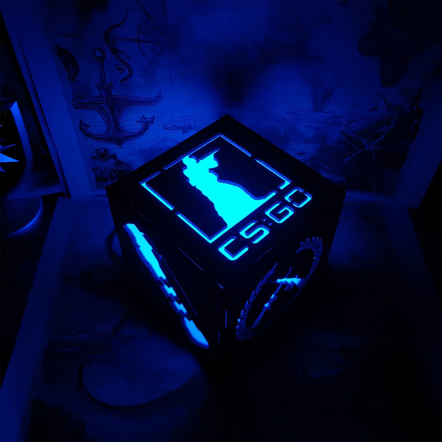 M16 Icon Inspired Wood Cube Light Desk Decor