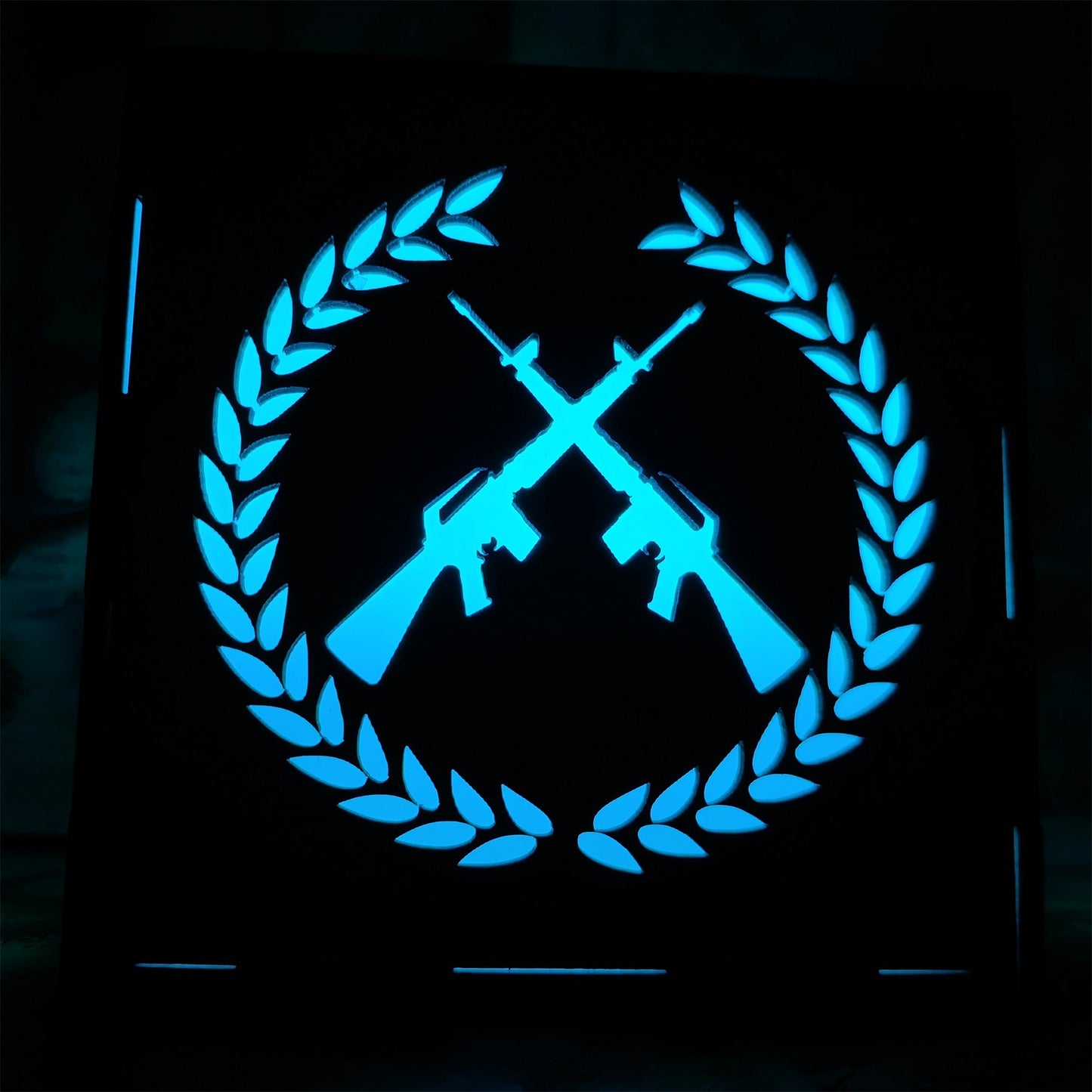 M16 Icon Inspired Wood Cube Light Desk Decor
