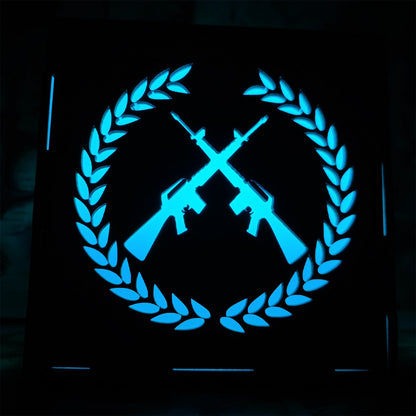 M16 Icon Inspired Wood Cube Light Desk Decor