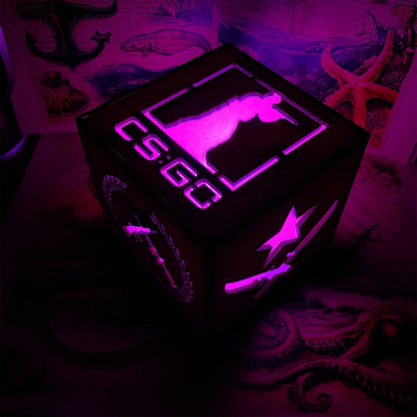 M16 Icon Inspired Wood Cube Light Desk Decor