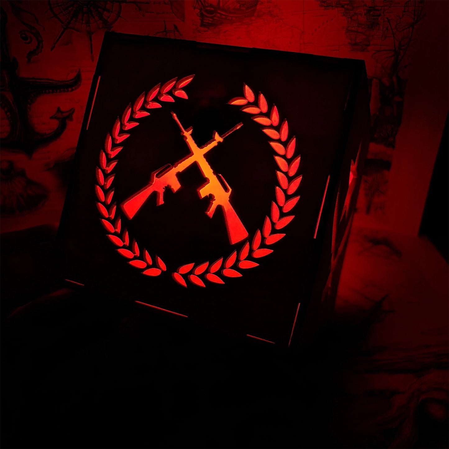 M16 Icon Inspired Wood Cube Light Desk Decor