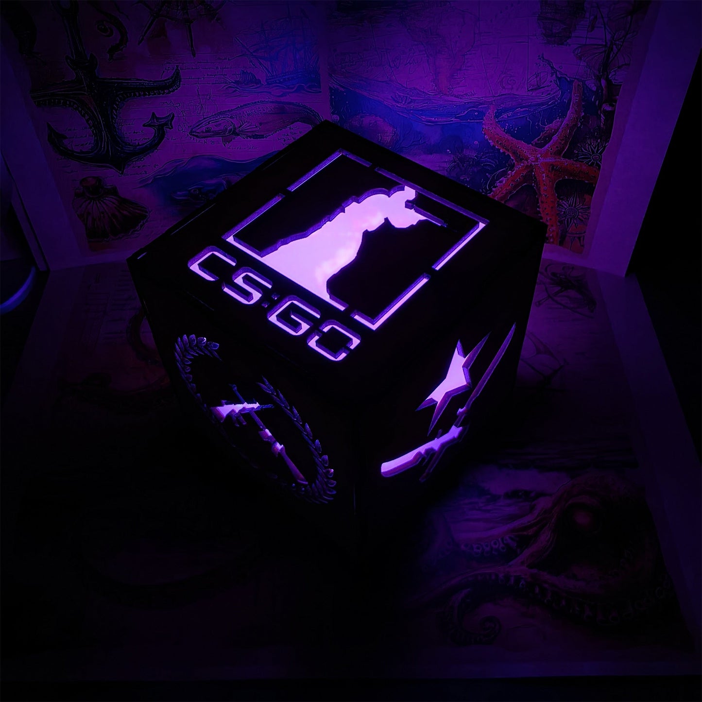M16 Icon Inspired Wood Cube Light Desk Decor