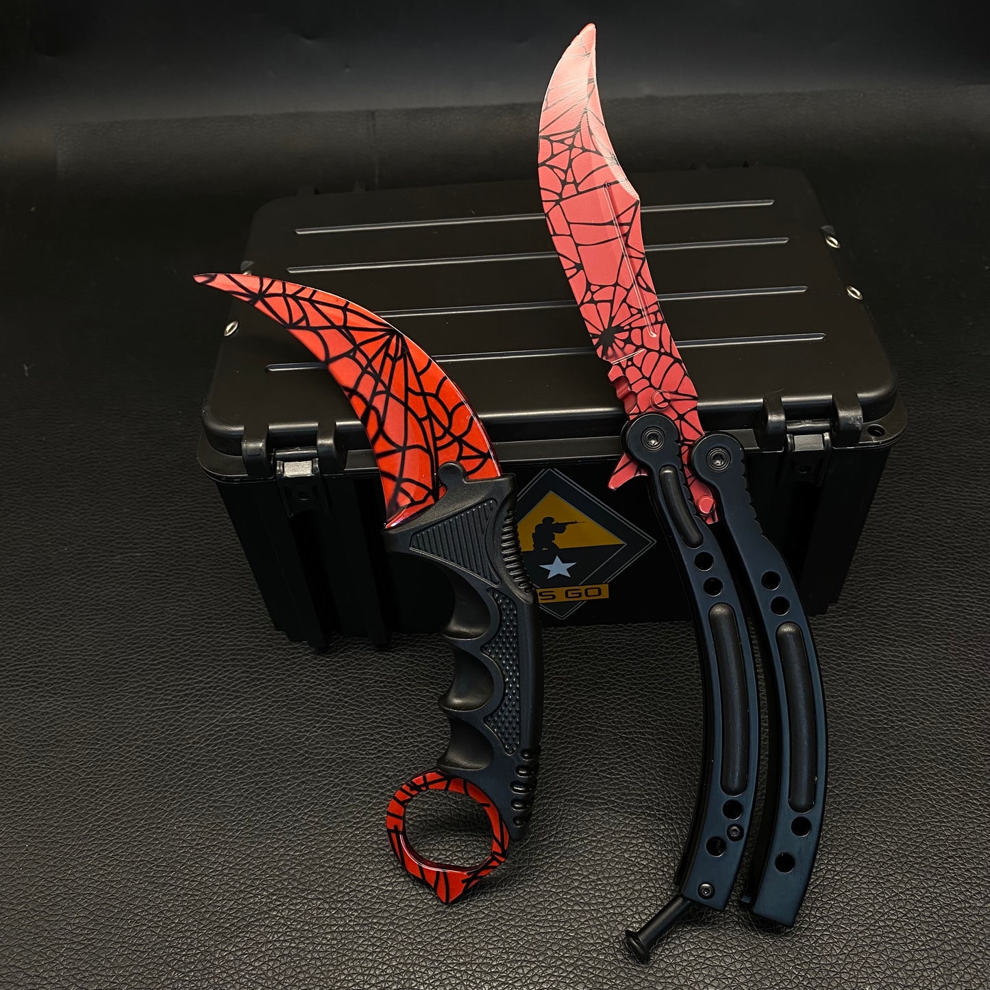Crimson Web Skin Karambit & Balisong Trainer Weapon Case Blunt Blade Props
