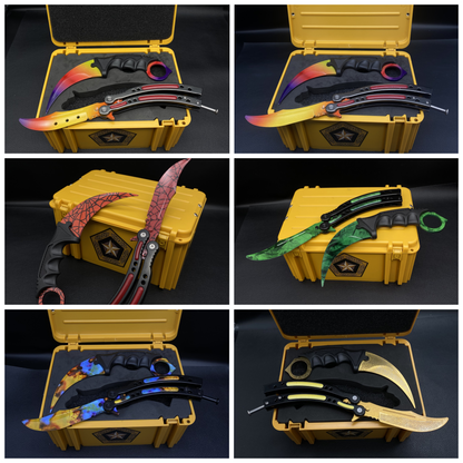 Fade Doppler Lore Case Hardened Gamma Case Balisong Karambit 2 in 1 Gift Box