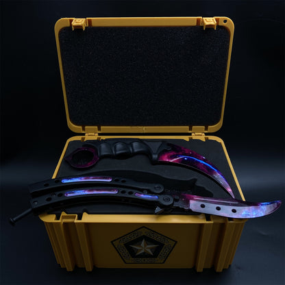 Fade Doppler Lore Case Hardened Gamma Case Balisong Karambit 2 in 1 Gift Box