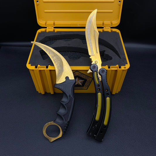 Lore Blunt Blade Karambit Trainer & Balisong Butterfly Knife Trainer 2 in 1 Pack Gift Box