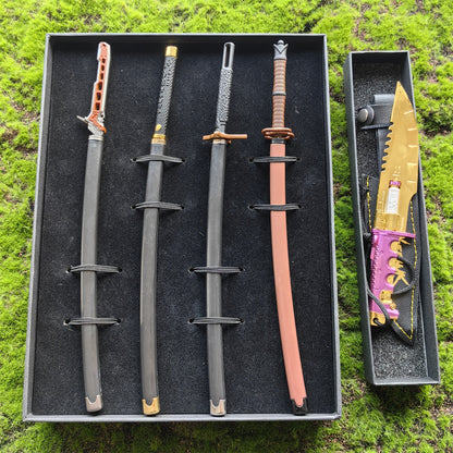Cyberpunk Style Mini Katanas Jinchu Maru Black Unicorn Byakko Thermal Katana Errata Headhunter Knife 5 in 1 Pack