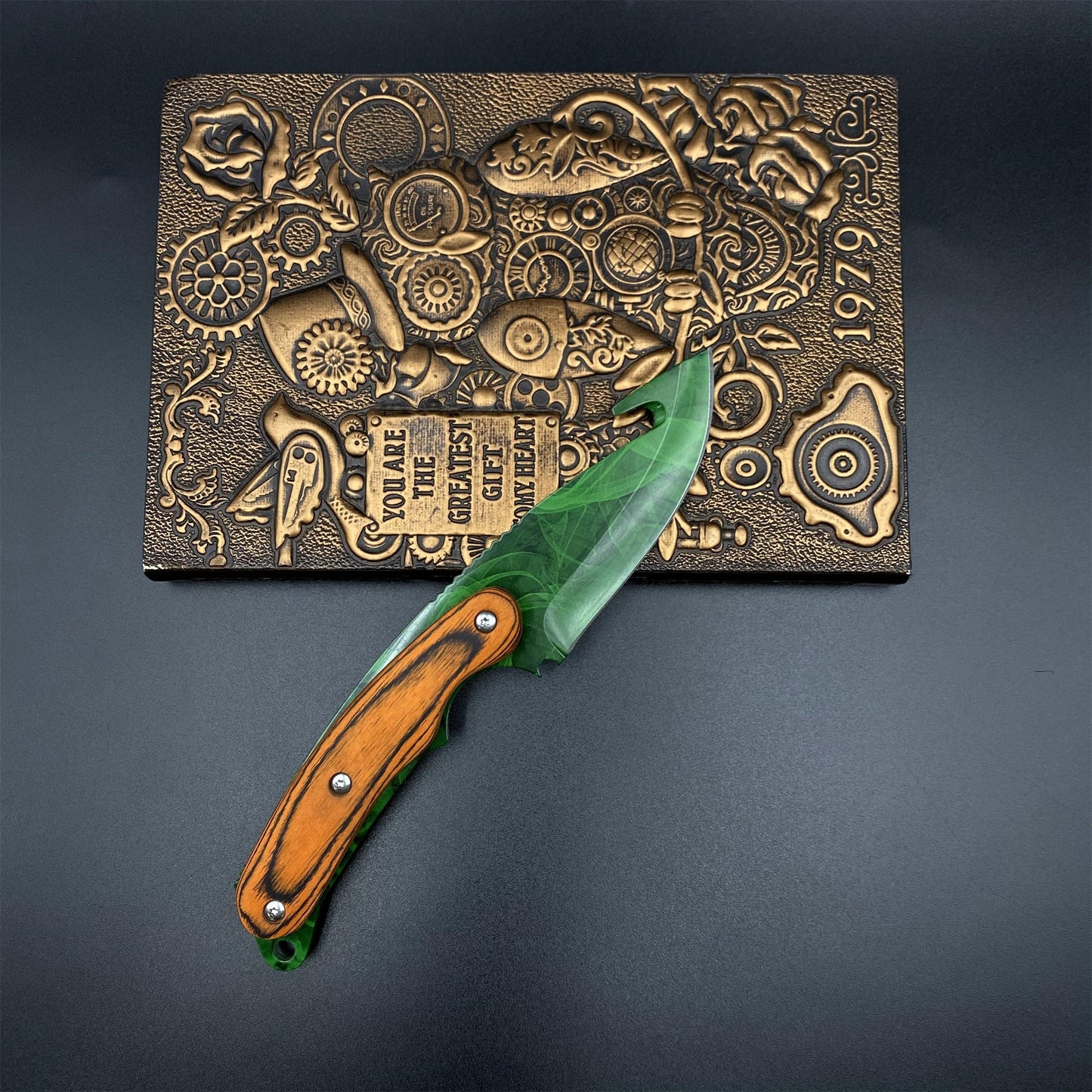 420 Steel CS Gamma Doppler Emerald Gut Knife Outdoor Camping Knife For Collection
