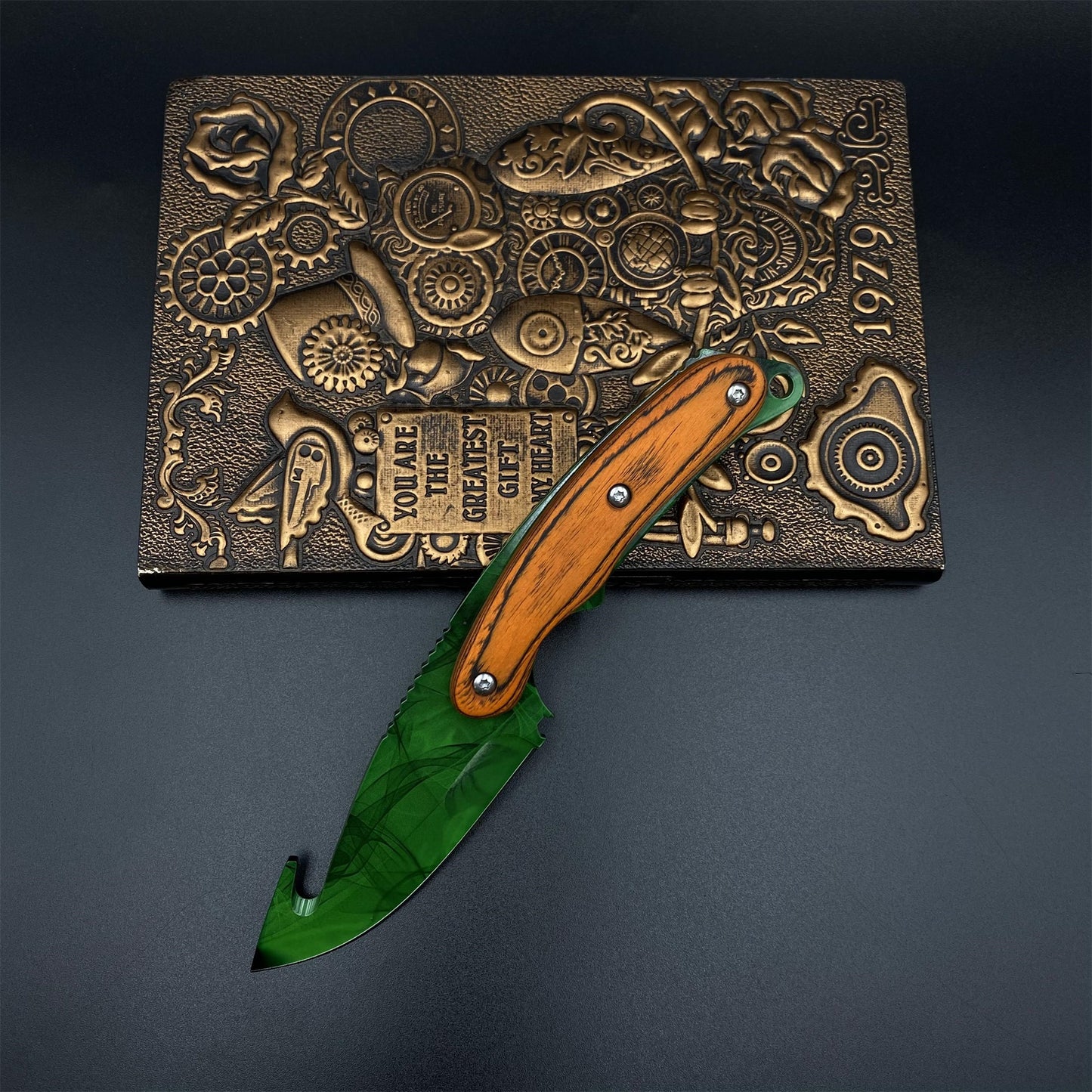 420 Steel CS Gamma Doppler Emerald Gut Knife Outdoor Camping Knife For Collection