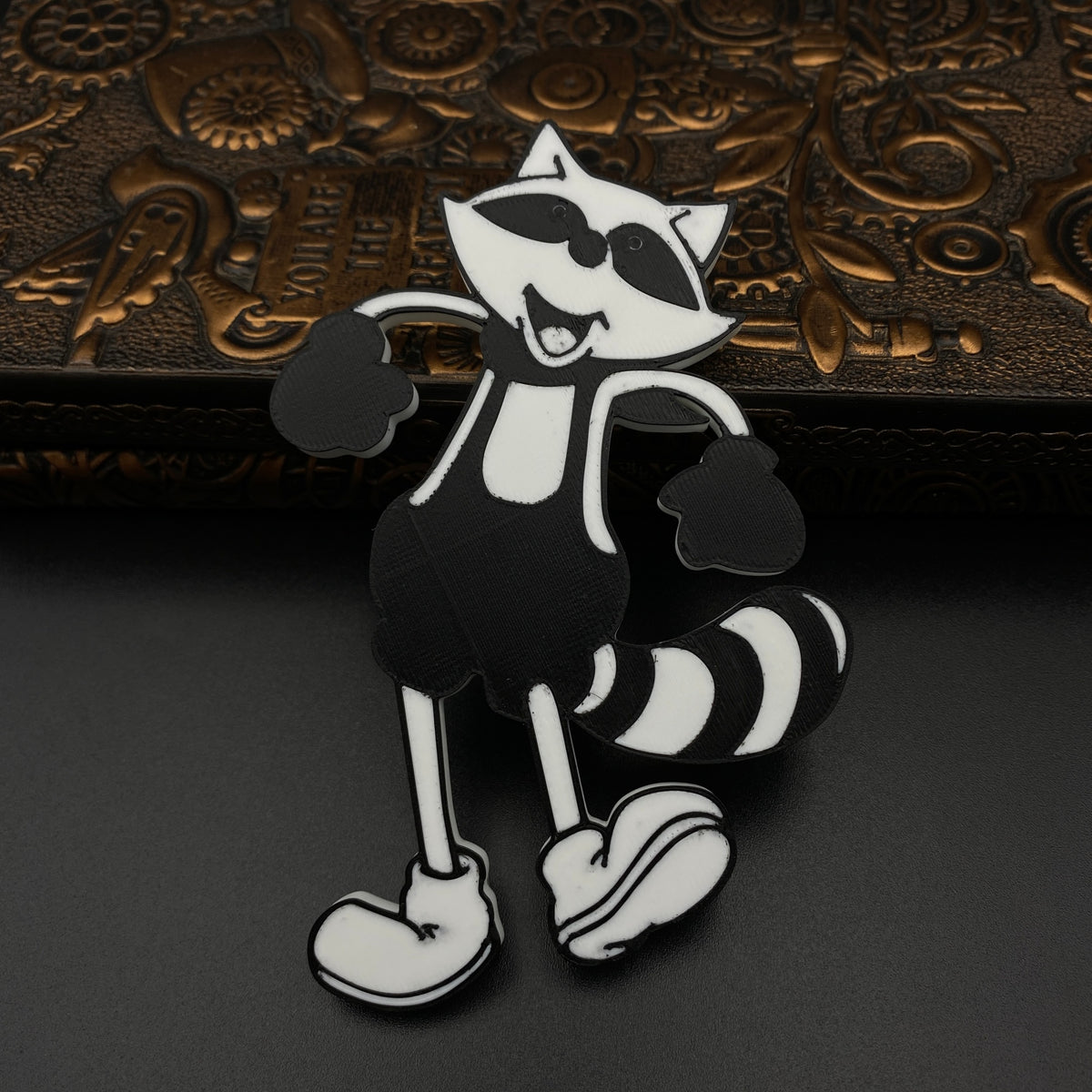 Black White Mr. Raccoon Art Fridge Magnet Fan-Made Refrigerator Decoration Magnet for Game Collectors