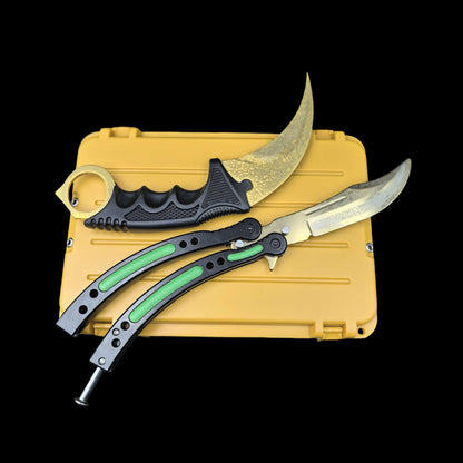 Lore Blunt Blade Karambit Trainer & Balisong Butterfly Knife Trainer 2 in 1 Pack Gift Box
