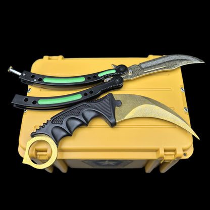 Lore Blunt Blade Karambit Trainer & Balisong Butterfly Knife Trainer 2 in 1 Pack Gift Box