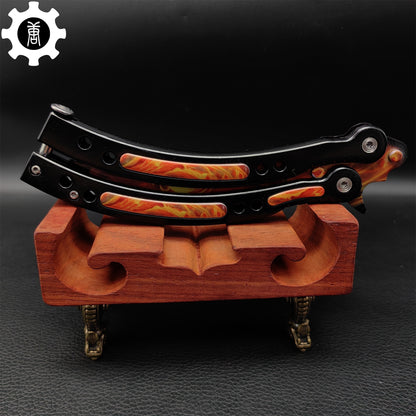 Fiery Phoenix Skin Metal Balisong Game Butterfly Knife 
