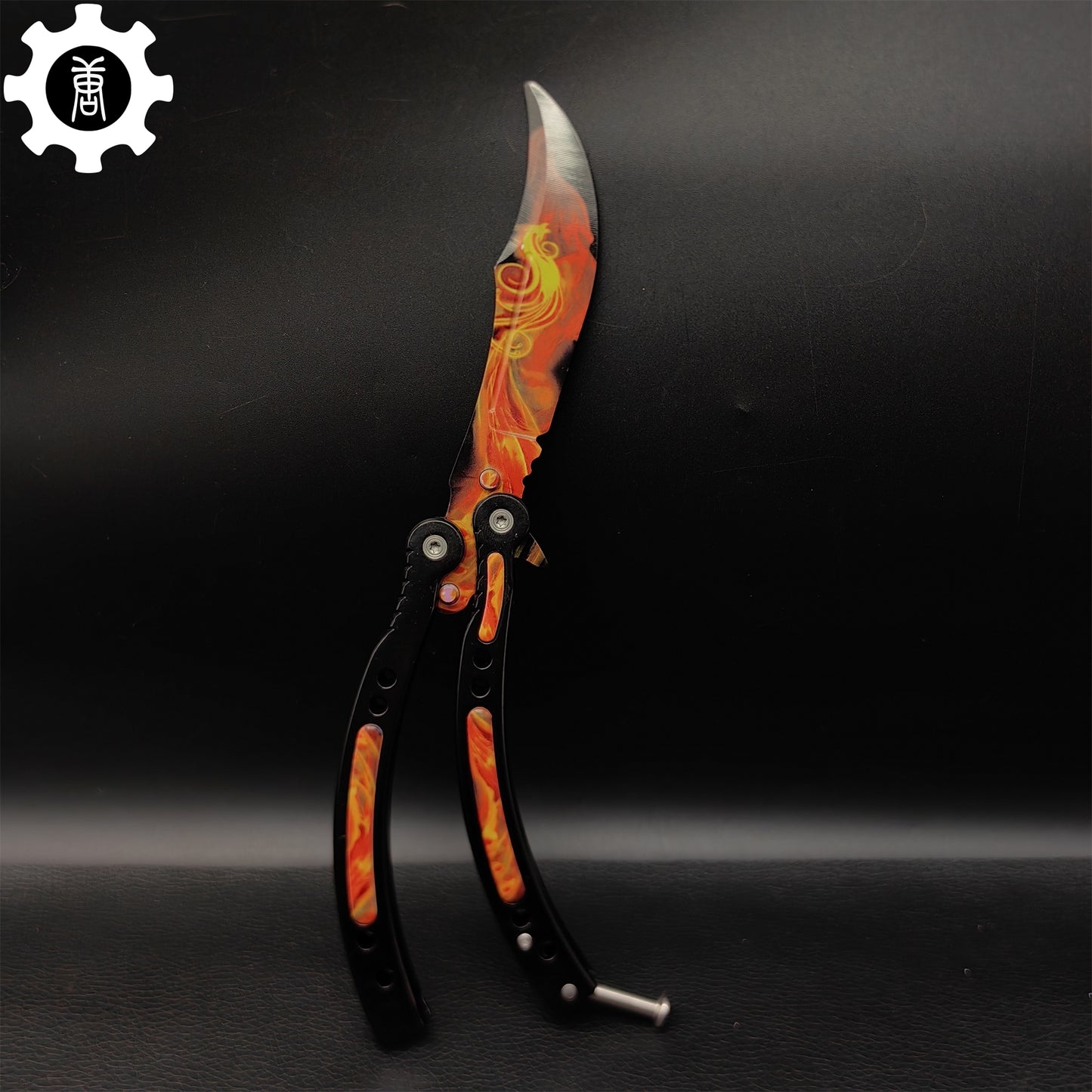 Fiery Phoenix Skin Metal Balisong Game Butterfly Knife 