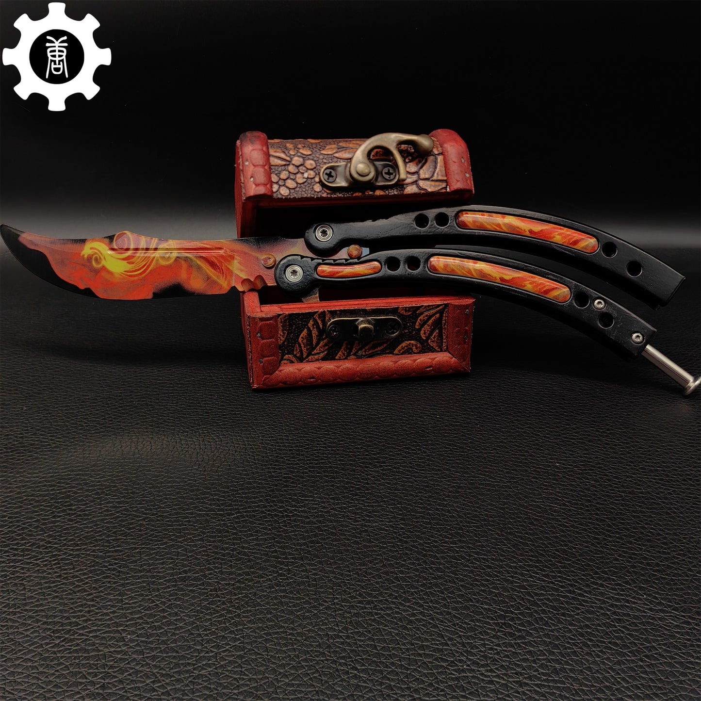 Fiery Phoenix Skin Metal Balisong Game Butterfly Knife 