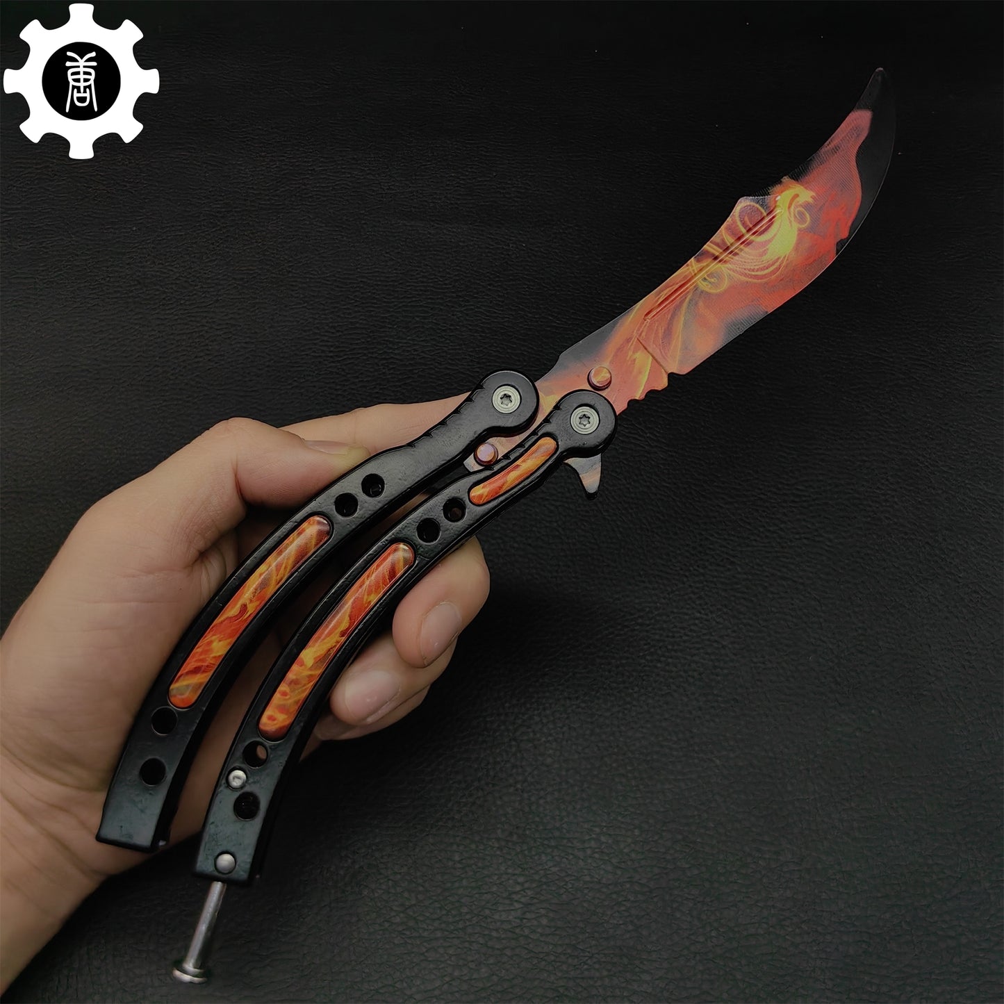 Fiery Phoenix Skin Metal Balisong Game Butterfly Knife 