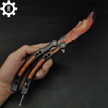 Fiery Phoenix Skin Metal Balisong Game Butterfly Knife 
