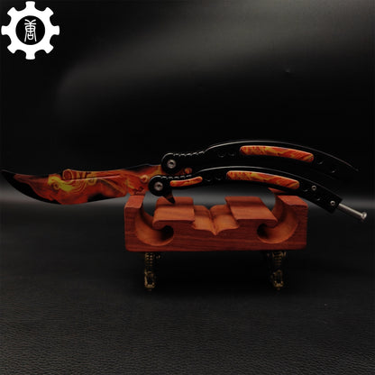 Fiery Phoenix Skin Metal Balisong Game Butterfly Knife 