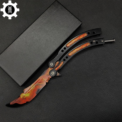 Fiery Phoenix Skin Metal Balisong Game Butterfly Knife 