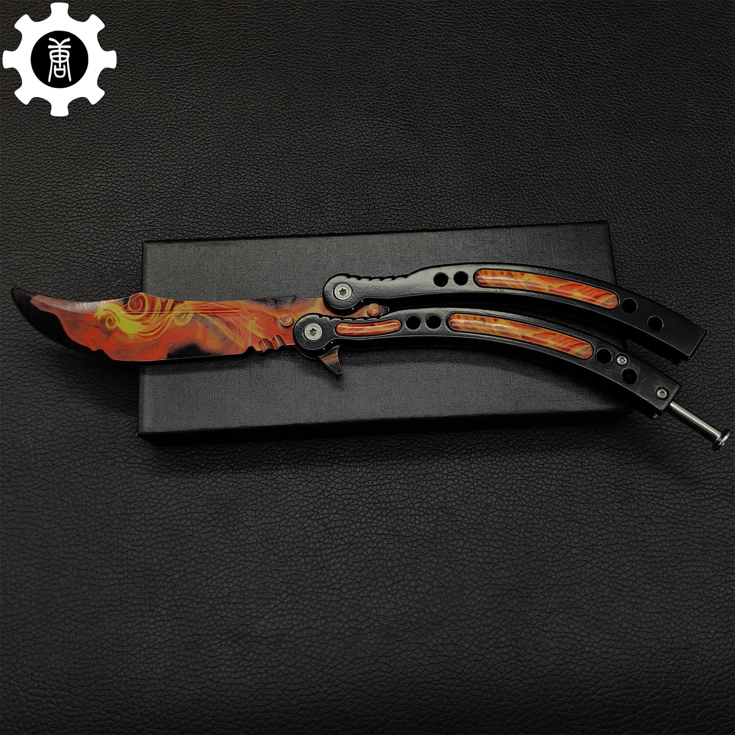 Fiery Phoenix Skin Metal Balisong Game Butterfly Knife 