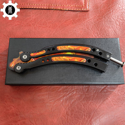 Fiery Phoenix Skin Metal Balisong Game Butterfly Knife 