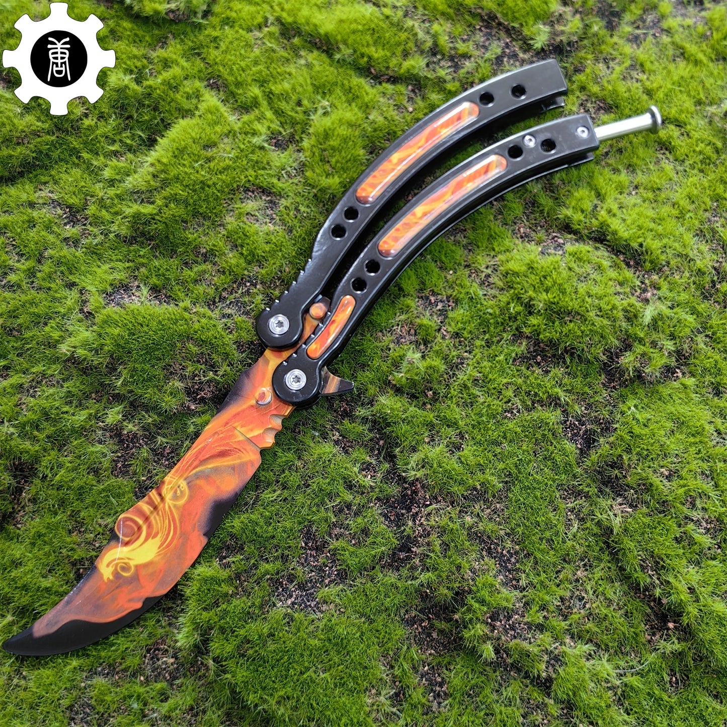 Fiery Phoenix Skin Metal Balisong Game Butterfly Knife 