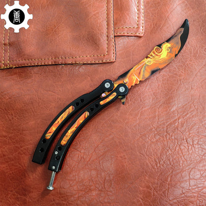 Fiery Phoenix Skin Metal Balisong Game Butterfly Knife 