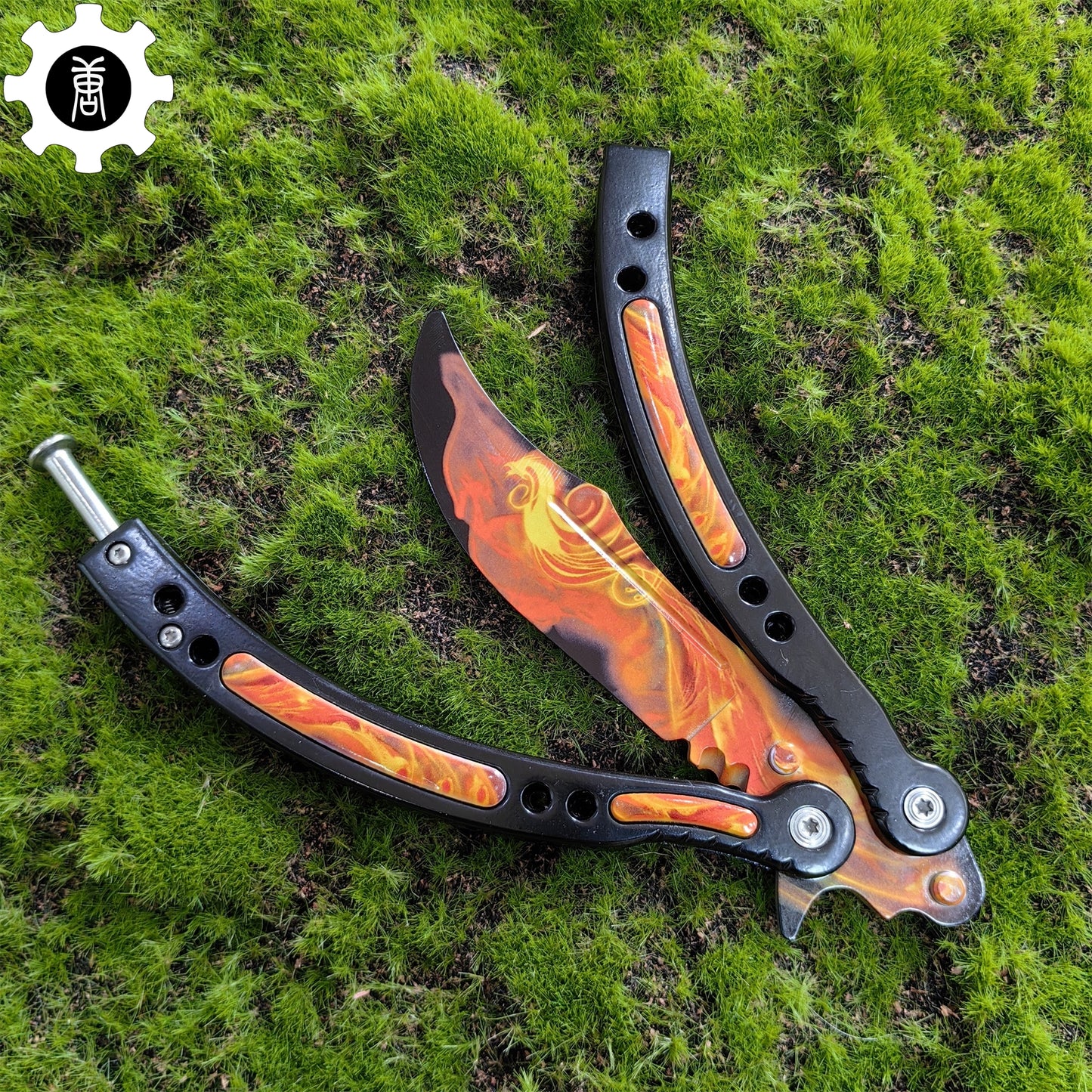 Fiery Phoenix Skin Metal Balisong Game Butterfly Knife 