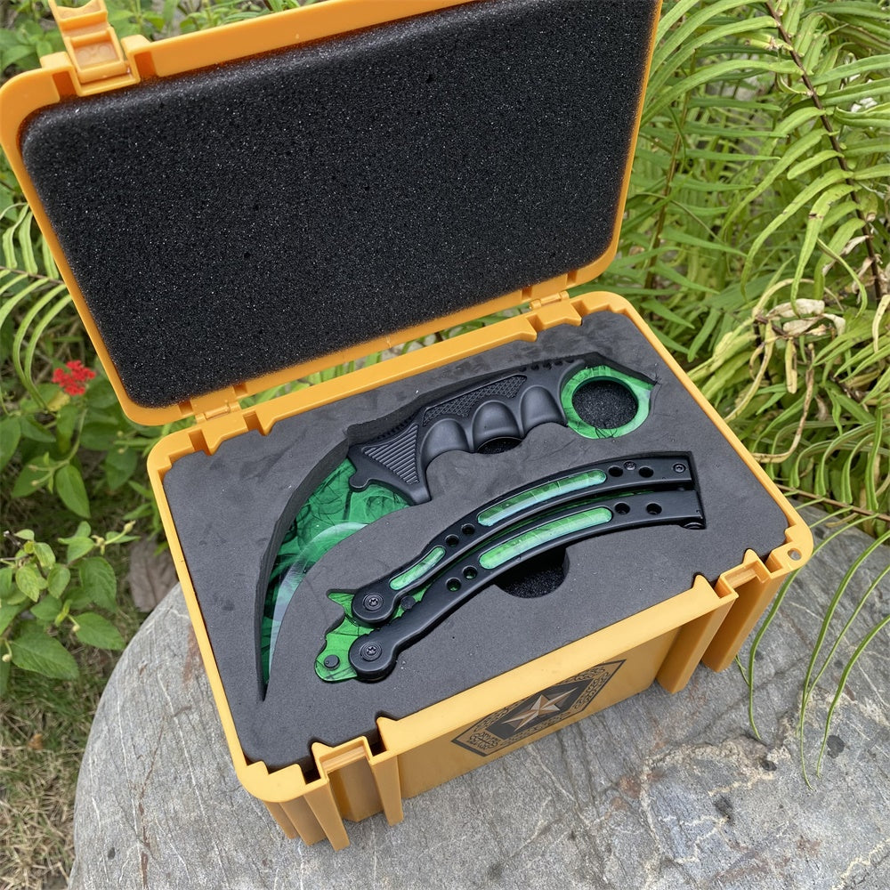Gamma Doppler Blunt Blade Karambit Trainer & Balisong Butterfly Knife Trainer 2 in 1 Pack Gift Box