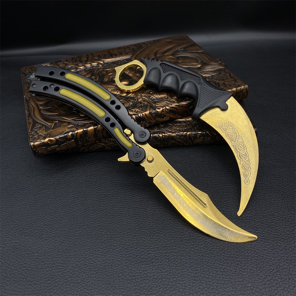Lore Blunt Blade Karambit Trainer & Balisong Butterfly Knife Trainer 2 in 1 Pack Gift Box